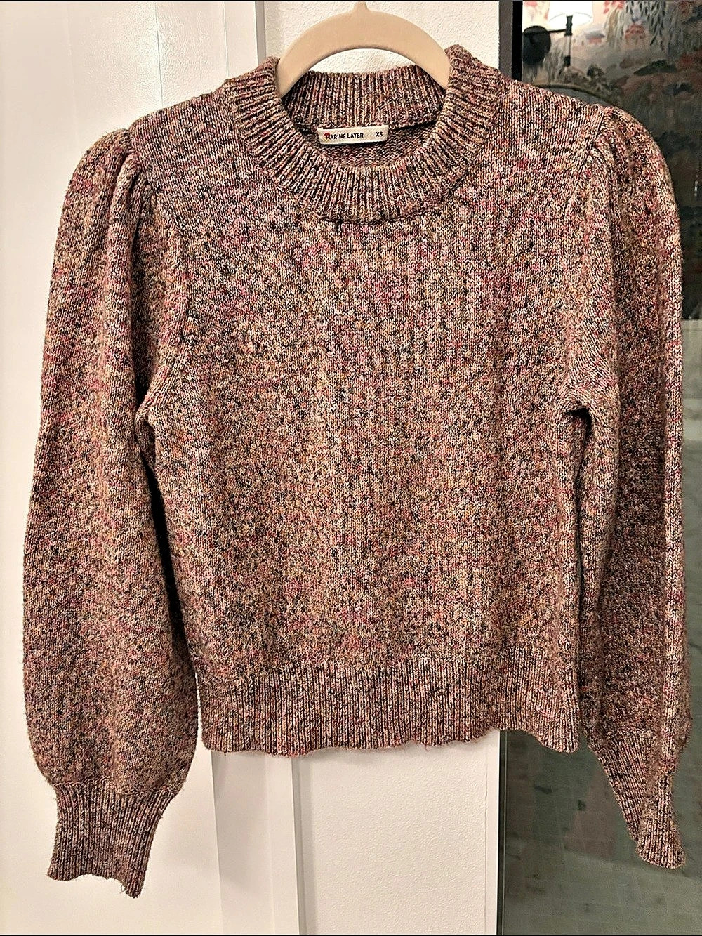 Marine Layer Alma Puff Sleeve Autumn Multicolor Knit Crewneck Sweater XS